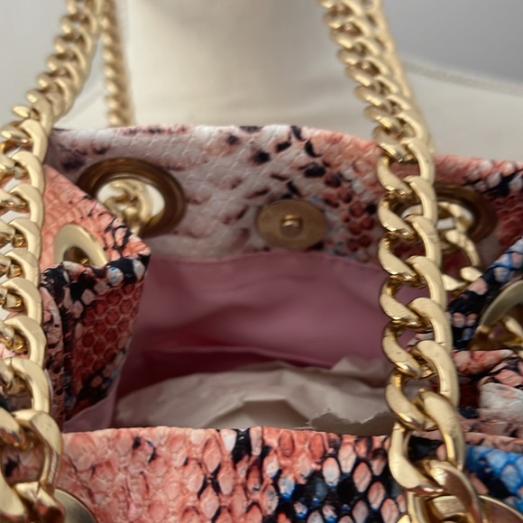 Peach,Blue and Black Python Draw String Mini Bag - Picture 6 of 11